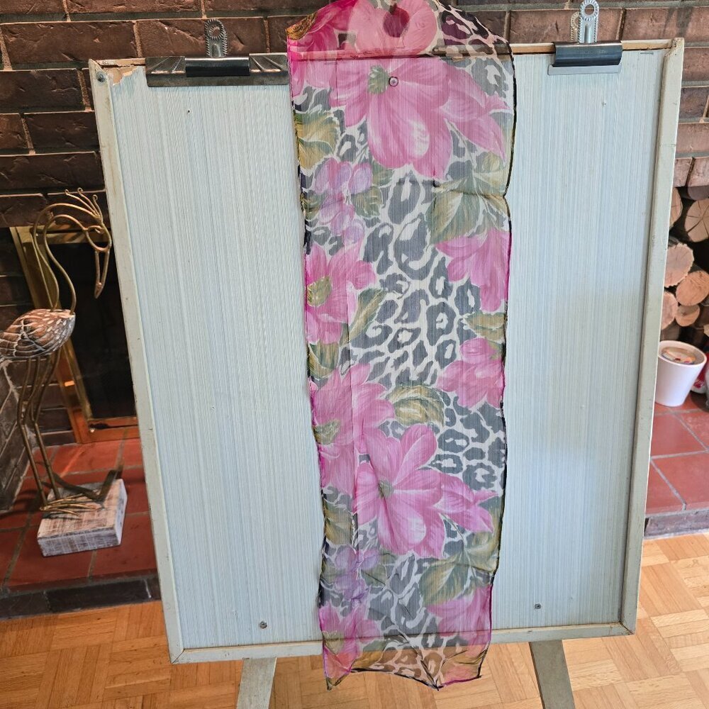Vintage Silk Scarf with Florals & Animal Print​​​